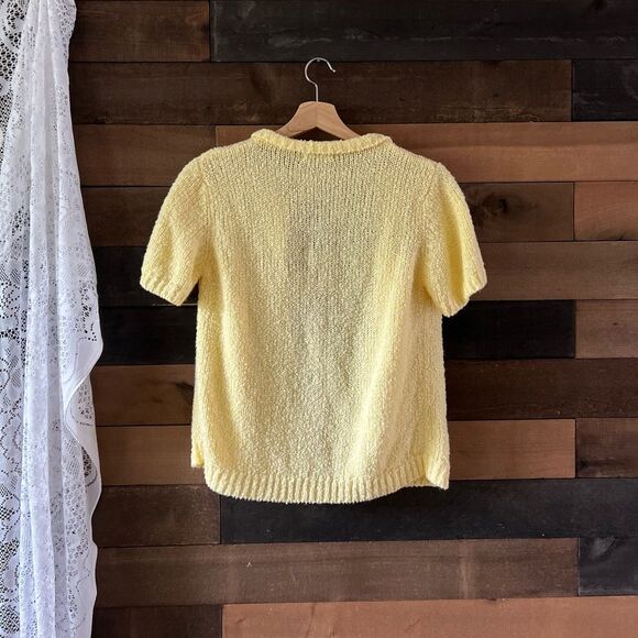 Vintage LeRoy Knitwear Acrylic Open Front Short Sleeve Yellow Cardigan - Picture 11 of 13